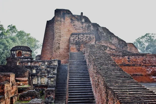 Ruïnes Van Universiteit Van Nalanda Nalanda Bihar India Rechtenvrije Stockafbeeldingen