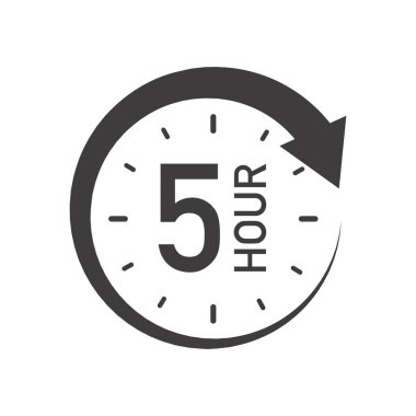 Oklu beş saatlik yuvarlak bir ikon. Siyah ve beyaz vektör sembolü.