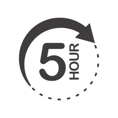 Oklu beş saatlik yuvarlak bir ikon. Siyah ve beyaz vektör sembolü.