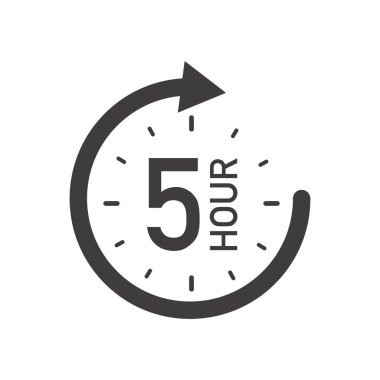 Oklu beş saatlik yuvarlak bir ikon. Siyah ve beyaz vektör sembolü.