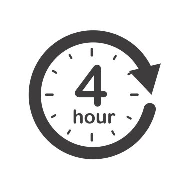 Oklu dört saatlik yuvarlak ikon. Siyah ve beyaz vektör sembolü.