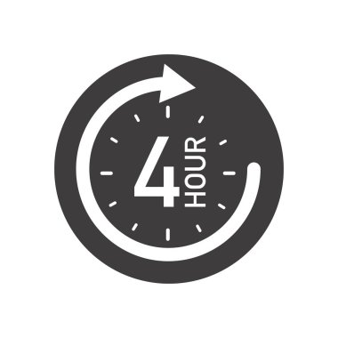 Oklu dört saatlik yuvarlak ikon. Siyah ve beyaz vektör sembolü.