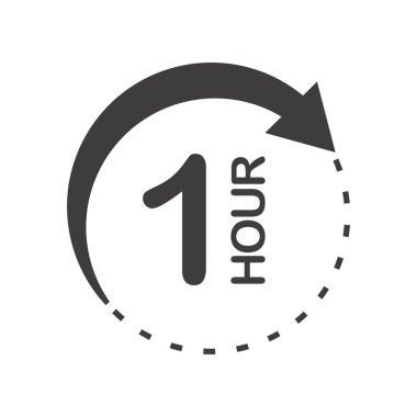 Oklu bir saatlik yuvarlak ikon. Siyah ve beyaz vektör sembolü.