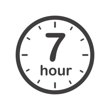 Oklu yedi saatlik yuvarlak bir ikon. Siyah ve beyaz vektör sembolü.