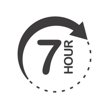 Oklu yedi saatlik yuvarlak bir ikon. Siyah ve beyaz vektör sembolü.