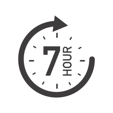 Oklu yedi saatlik yuvarlak bir ikon. Siyah ve beyaz vektör sembolü.