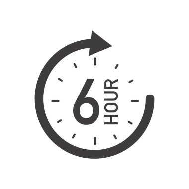 Oklu altı saatlik yuvarlak bir ikon. Siyah ve beyaz vektör sembolü.