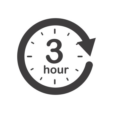 Oklu üç saatlik yuvarlak bir ikon. Siyah ve beyaz vektör sembolü.