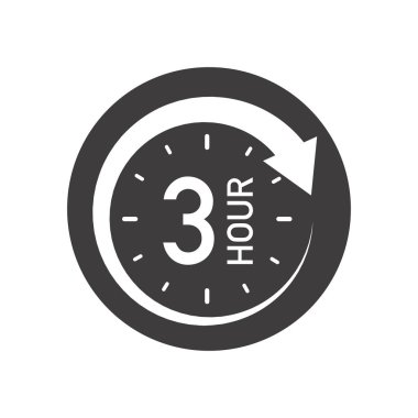 Oklu üç saatlik yuvarlak bir ikon. Siyah ve beyaz vektör sembolü.