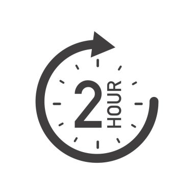 Oklu iki saatlik yuvarlak bir ikon. Siyah ve beyaz vektör sembolü.