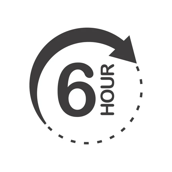 Sechs Stunden Runde Ikone Mit Pfeil Schwarz Weißes Vektorsymbol — Stockvektor