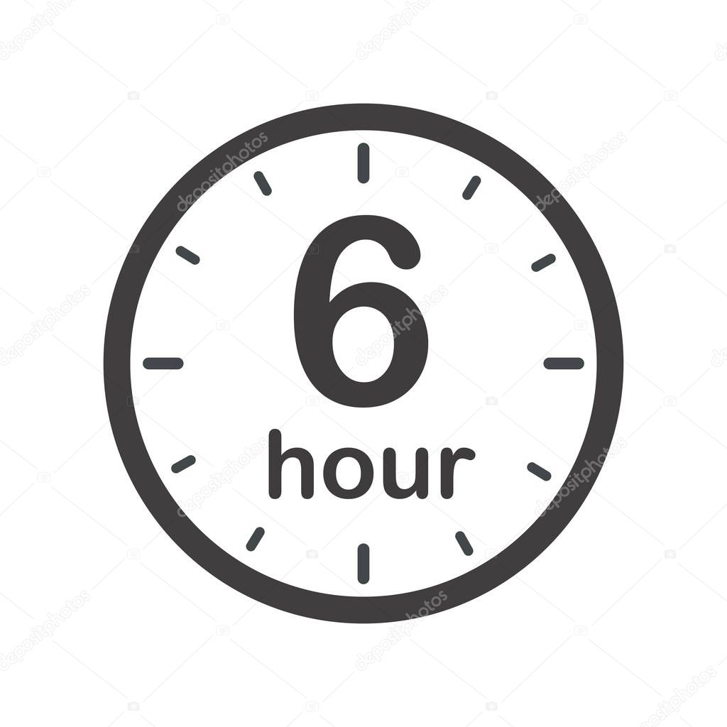 Six hours round icon with arrow. Black and white vector symbol.