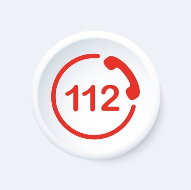 112 düğmesi. Acil telefon sembolü. Beyaz ve kırmızı simge.