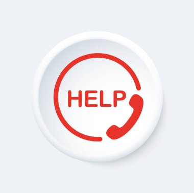 Yardım düğmesi. Bilgi telefonu sembolü. Beyaz ve kırmızı simge.