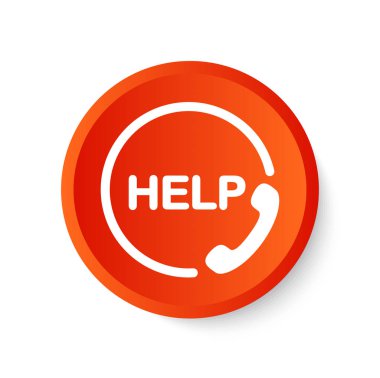 Yardım düğmesi. Bilgi telefonu sembolü. Beyaz ve kırmızı simge.