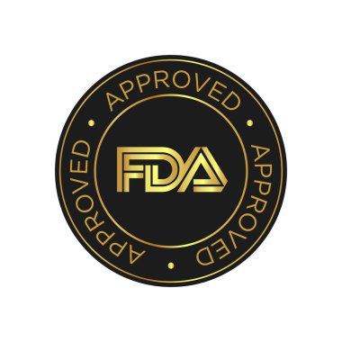 Fda Onaylı (Gıda ve İlaç İdaresi) simgesi, sembol, etiket, rozet, logo, mühür. Altın ve siyah.