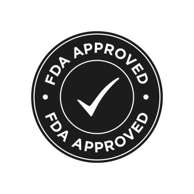 Fda Onaylı (Gıda ve İlaç İdaresi) simgesi, sembol, etiket, rozet, logo, mühür. Siyah ve beyaz.