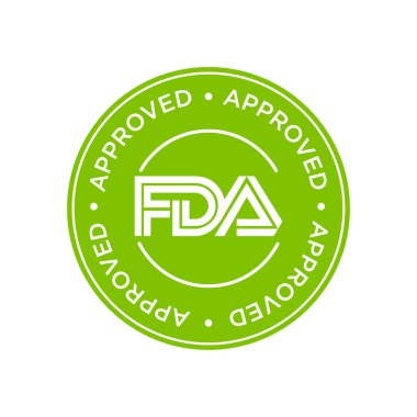 Fda Onaylı (Gıda ve İlaç İdaresi) simgesi, sembol, etiket, rozet, logo, mühür. Yeşil ve beyaz.