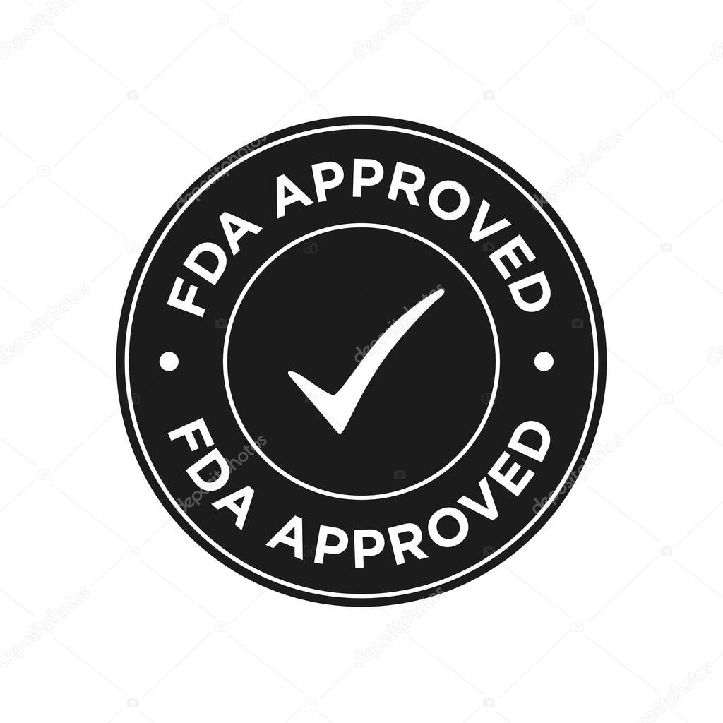 FDA Approved (Food and Drug Administration) icon, symbol, label, badge, logo, seal. Black and white.