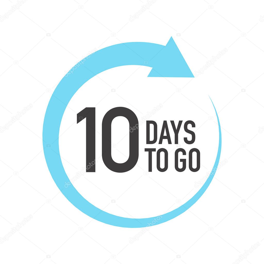 Ten days to go icon. Round symbol with blue arrow.