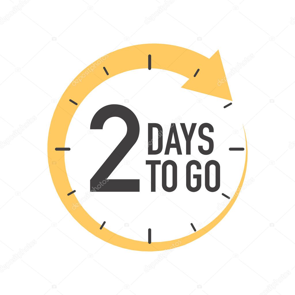 Two days to go icon. Round symbol with yellow arrow.