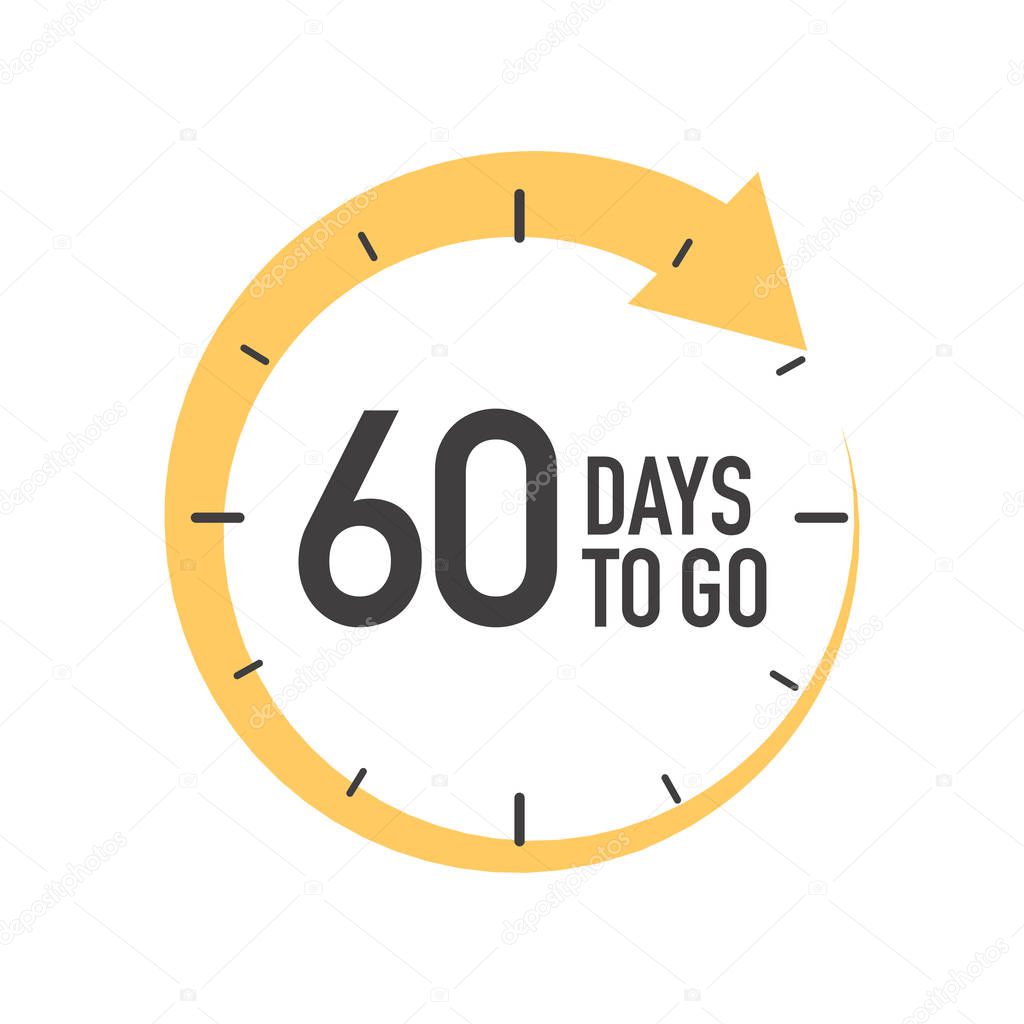 Sixty days to go icon. Round symbol with yellow arrow.
