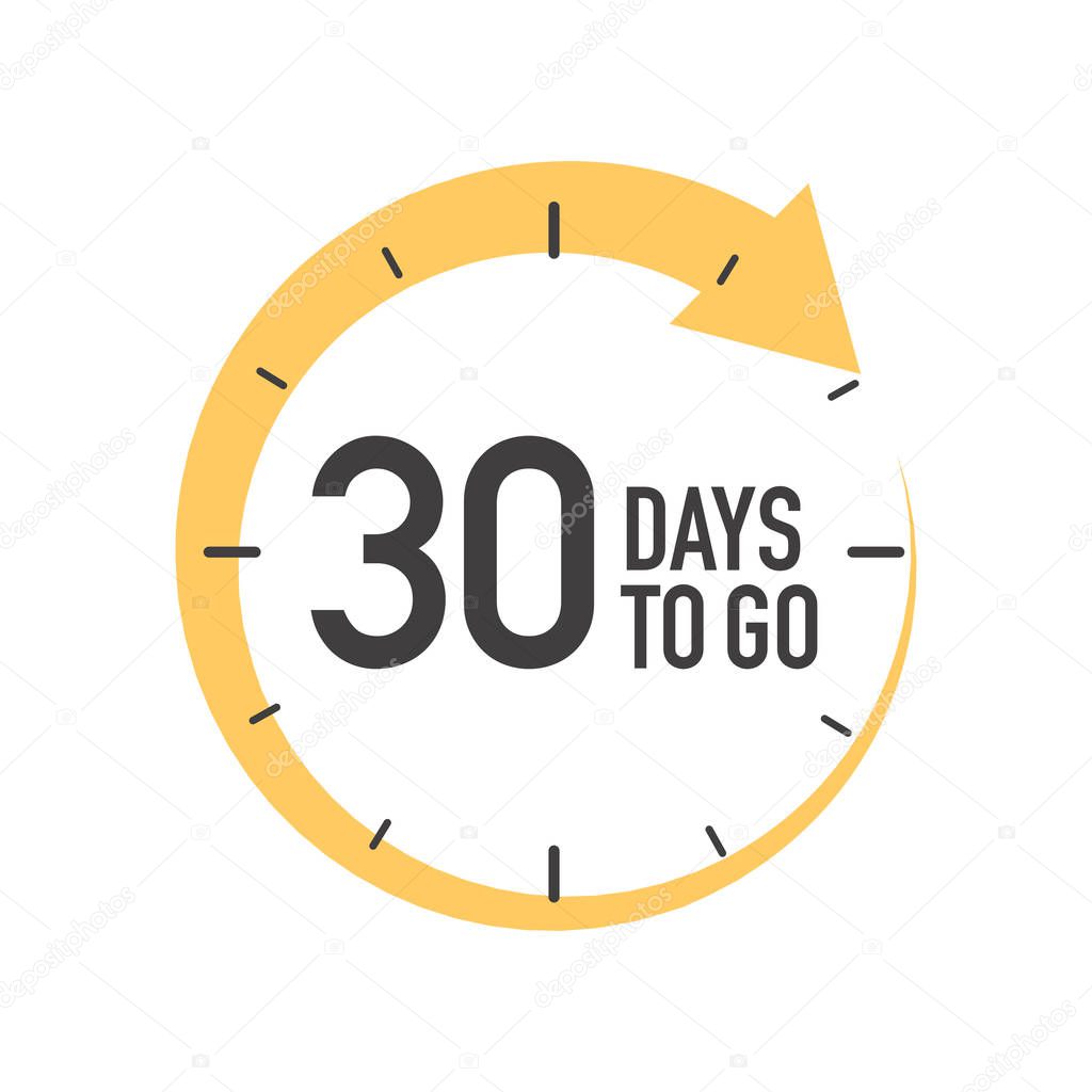 Thirty days to go icon. Round symbol with yellow arrow.