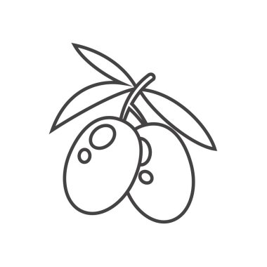 Zeytin ikonu. Basit dış hat vektör sembolü. Beyaz üzerine izole edilmiş doğrusal pictogram.