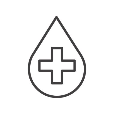 Tıbbi haç sembollü su damlası. Basit dış hat vektör sembolü. Beyaz üzerine izole edilmiş doğrusal pictogram.