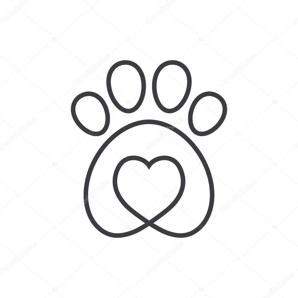 Dog friendly icon. Dog footprint symbol with a heart. Flat and green design.
