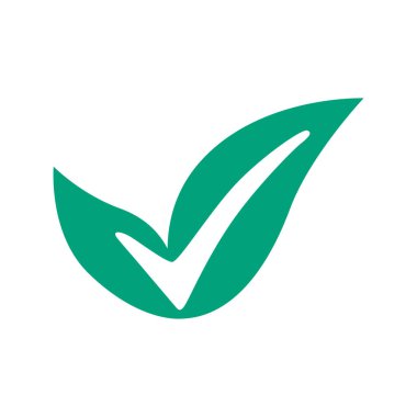 Yeşil yaprakların simgesi ve tamam. Düz ve yeşil tasarım.