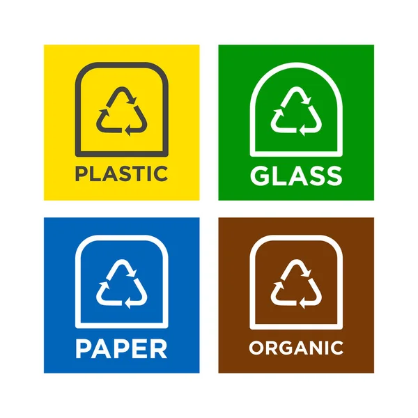 Symboles Information Pour Les Étiquettes Produits Recycler Icônes Papier Verre — Image vectorielle