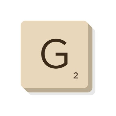 Scrabble alfabesindeki G harfi. Kendi sözcük ve ifadelerinizi oluşturmak için vektör illüstrasyonunu izole edin.