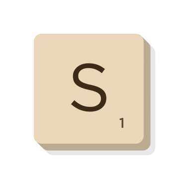 Scrabble alfabesindeki S harfi. Kendi sözcük ve ifadelerinizi oluşturmak için vektör illüstrasyonunu izole edin.