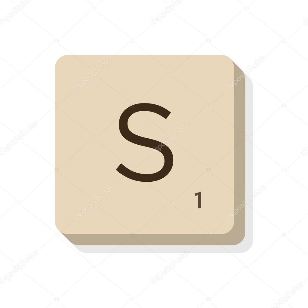 Letter S in scrabble alphabet. Isolate vector illustration to compose your own words and phrases.