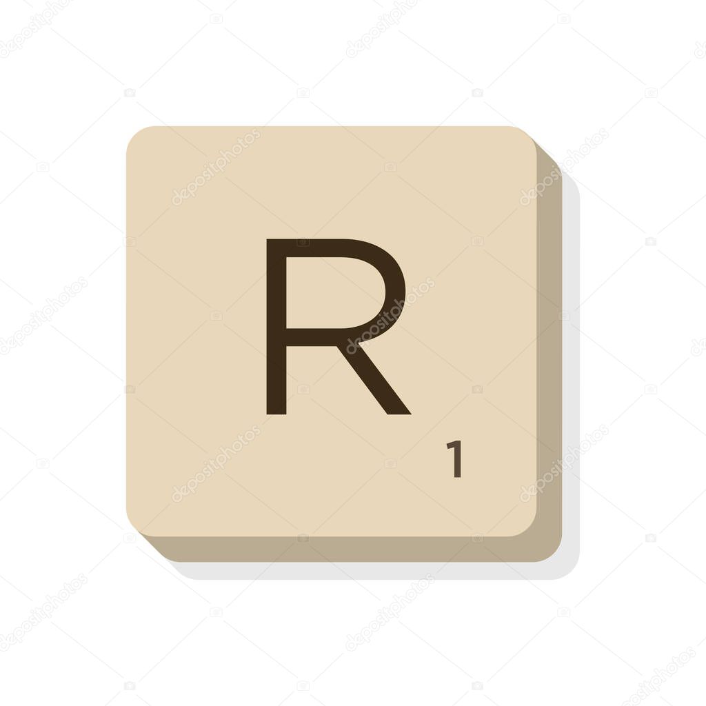 Letter R in scrabble alphabet. Isolate vector illustration to compose your own words and phrases.