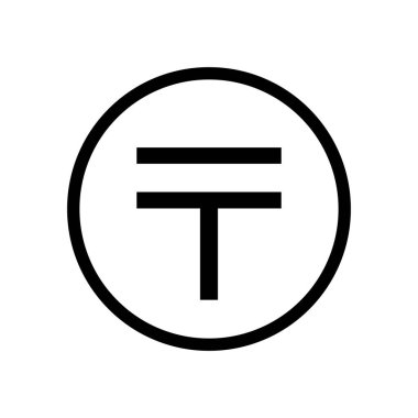 Kazakistan Tenge simgesi madeni para siyah beyaz ikon. Geçerli para birimi sembolü.