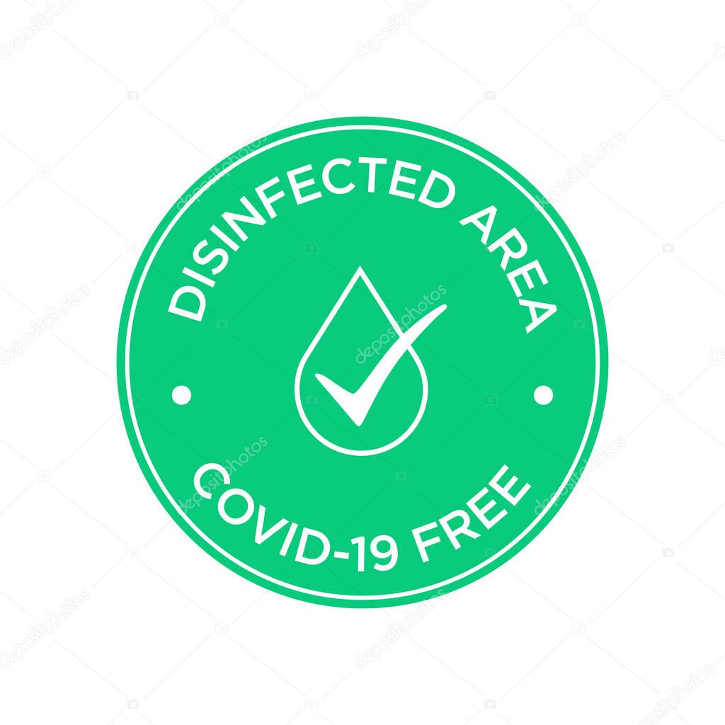 Round symbol for disinfected areas of covid-19. Coronavirus free area icon.