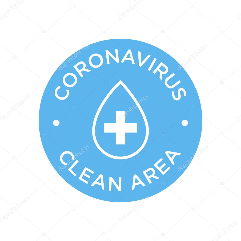 Coronavirus clean area icon. Round symbol for disinfected areas of Covid-19. Covid free zone.