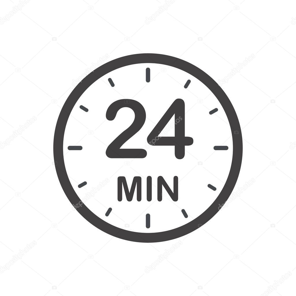 Twenty four minutes icon. Symbol for product labels. Different uses such as cooking time, cosmetic or chemical application time, waiting time...