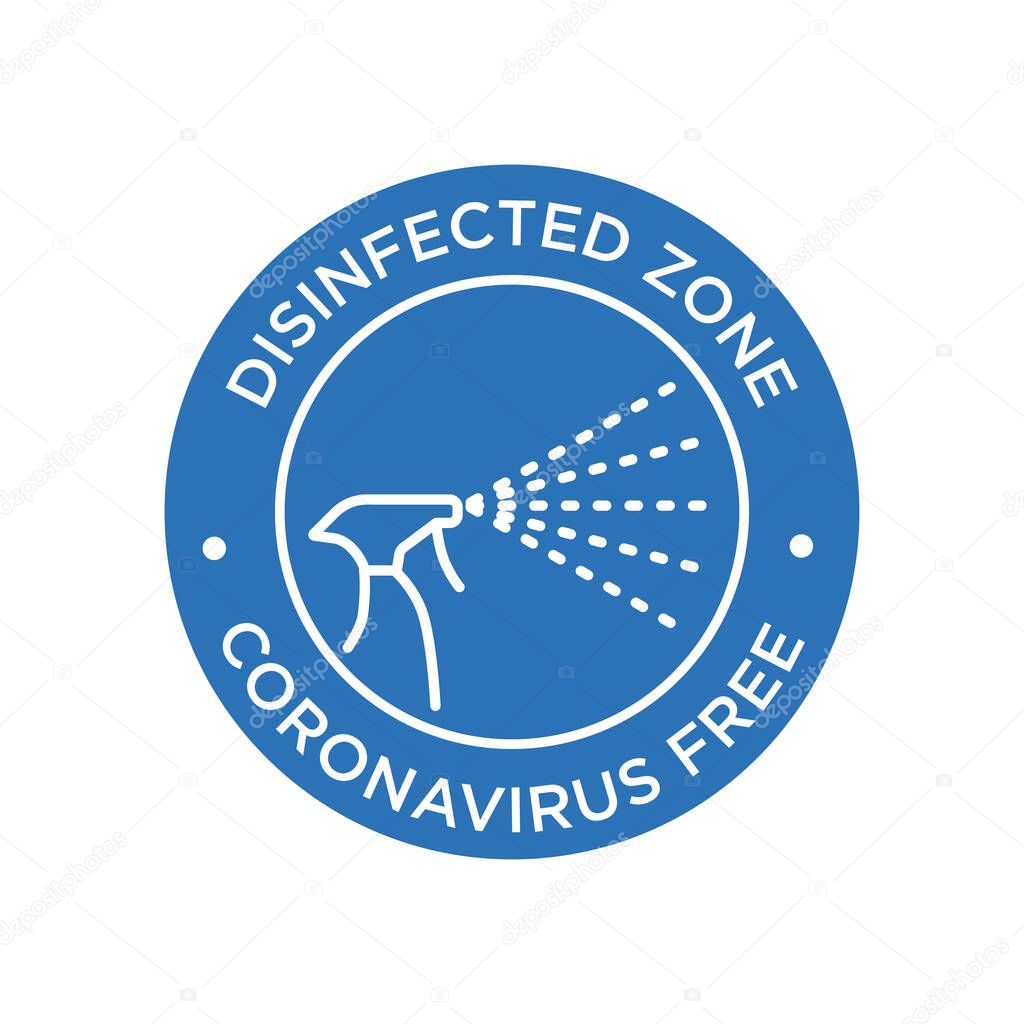 Covid-19 free zone icon. Round symbol for disinfected areas of Coronavirus.