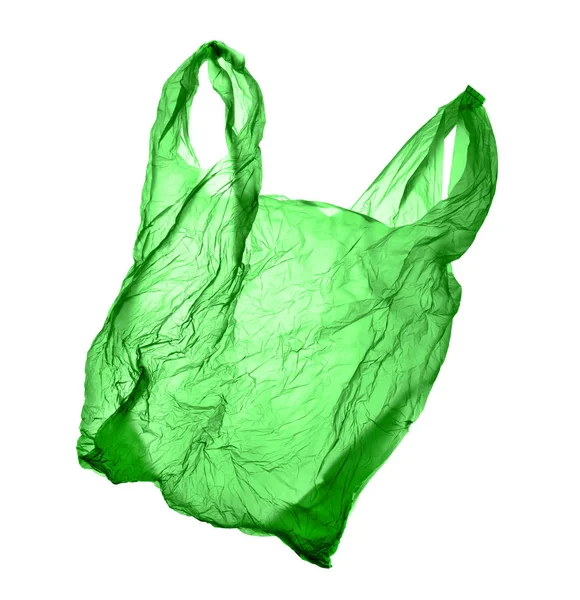 Green plastic bag on white background. Isolated