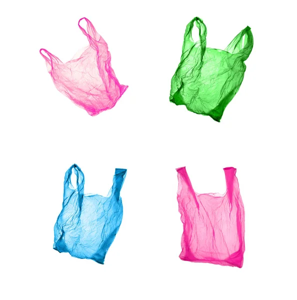 Πλαστικές Σακούλες Διαφορετικών Χρωμάτων Λευκό Φόντο Μεμονωμένες Εικόνες — Φωτογραφία Αρχείου