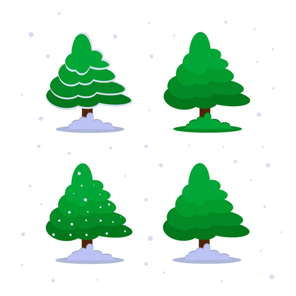 Set di alberi di Natale sotto la neve. Natale e Capodanno simbolo . — Vettoriale Stock