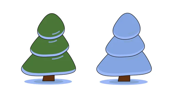 Conjunto de árvores de Natal verdes nevadas. Feliz Ano Novo. Coníferas de desenhos animados vetoriais planos no inverno . — Vetor de Stock