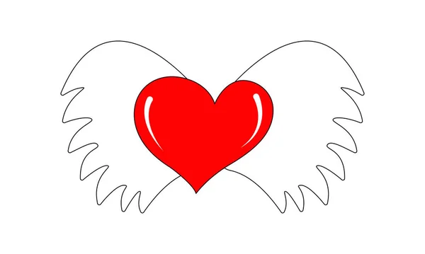 Flaches Vektorsymbol Rotes Herz Und Flügel Valentinstag Aufkleber Symbol Für — Stockvektor