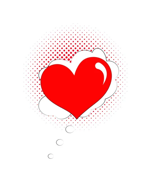 Pop Art Poster Print Halftone Dots Background Big Red Heart — Stock Vector