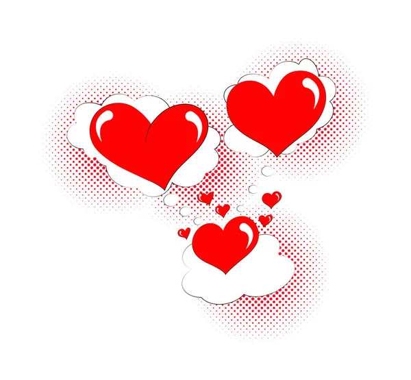 Pop Art Valentine Day Illustration Halftone Dots Love Set Red — Stock Vector