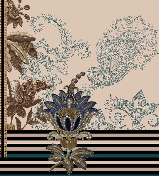 Blumen Paisley Romantisches Blaues Design — Stockfoto