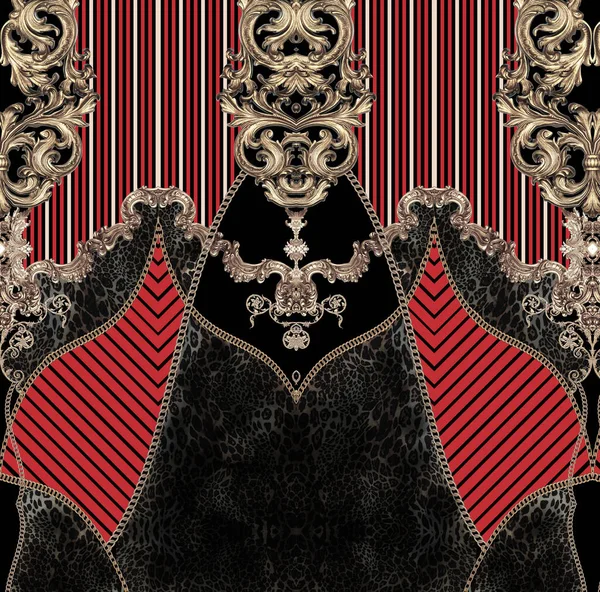 Geometric Baroque Red Black — Stock Photo, Image